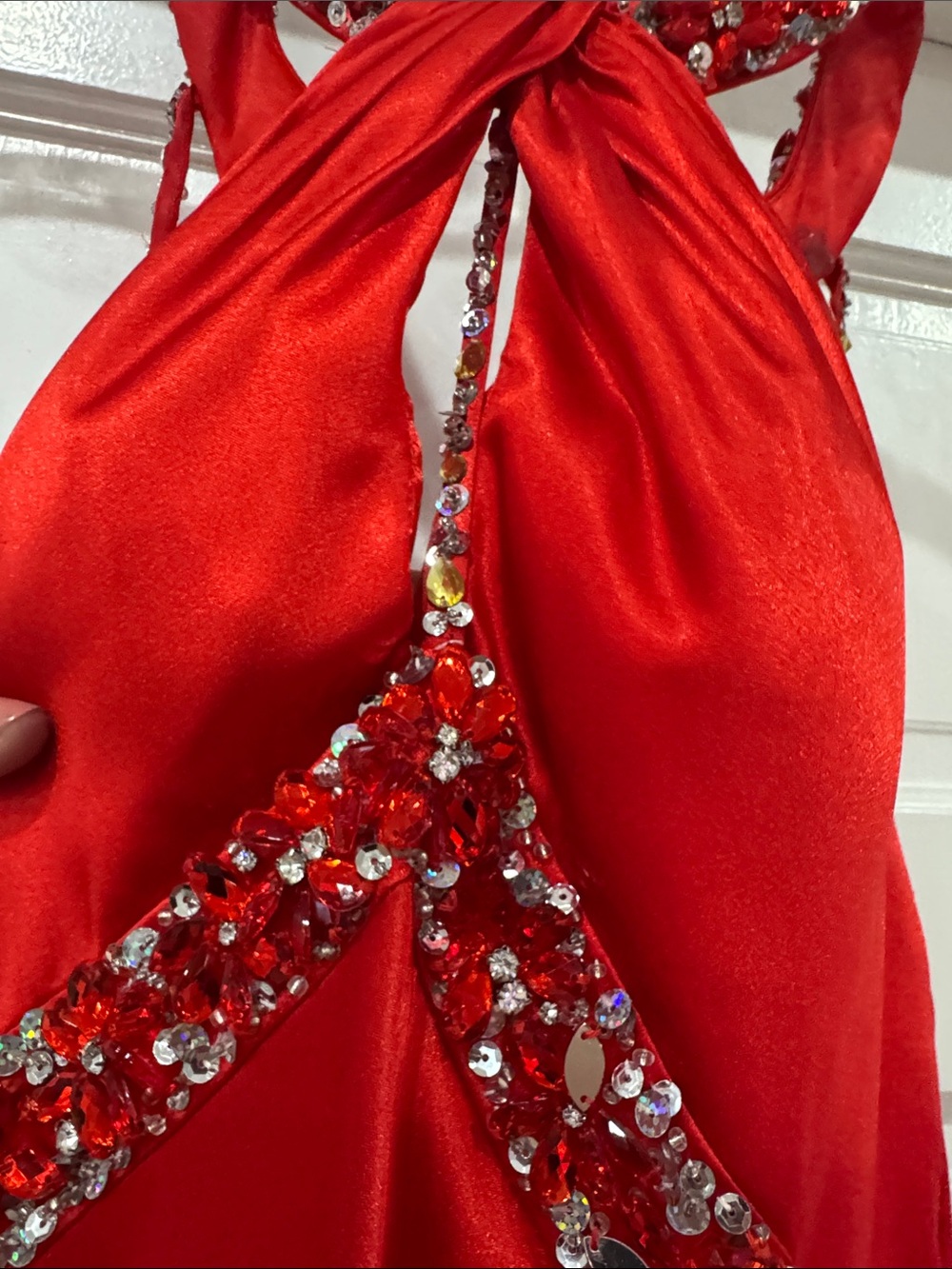 Mari Lee by Madeline Gardner Red Beaded Halter Prom Dress/ Evening Gown formal - Picture 5 of 16
